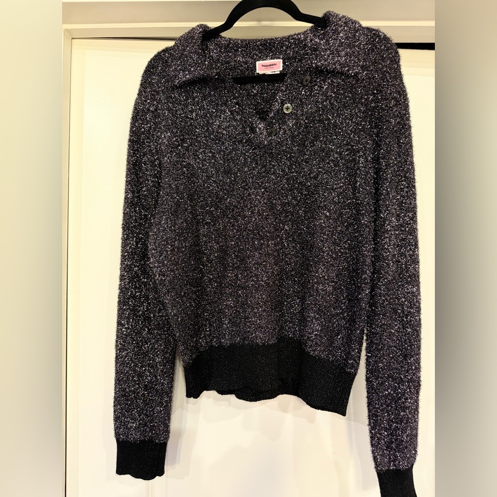 Kate Spade Black & Silver Metallic Sweater Top